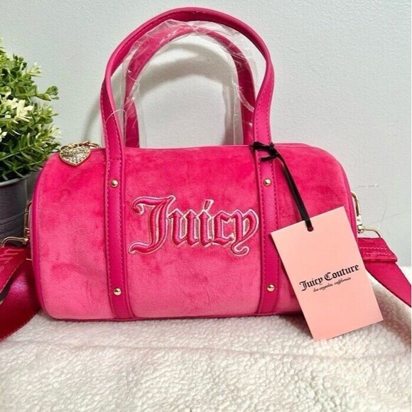 Out of stock Queen Of Everything Pink Velour Mini Barrel Purse Crossbody bag - Picture 2 of 9